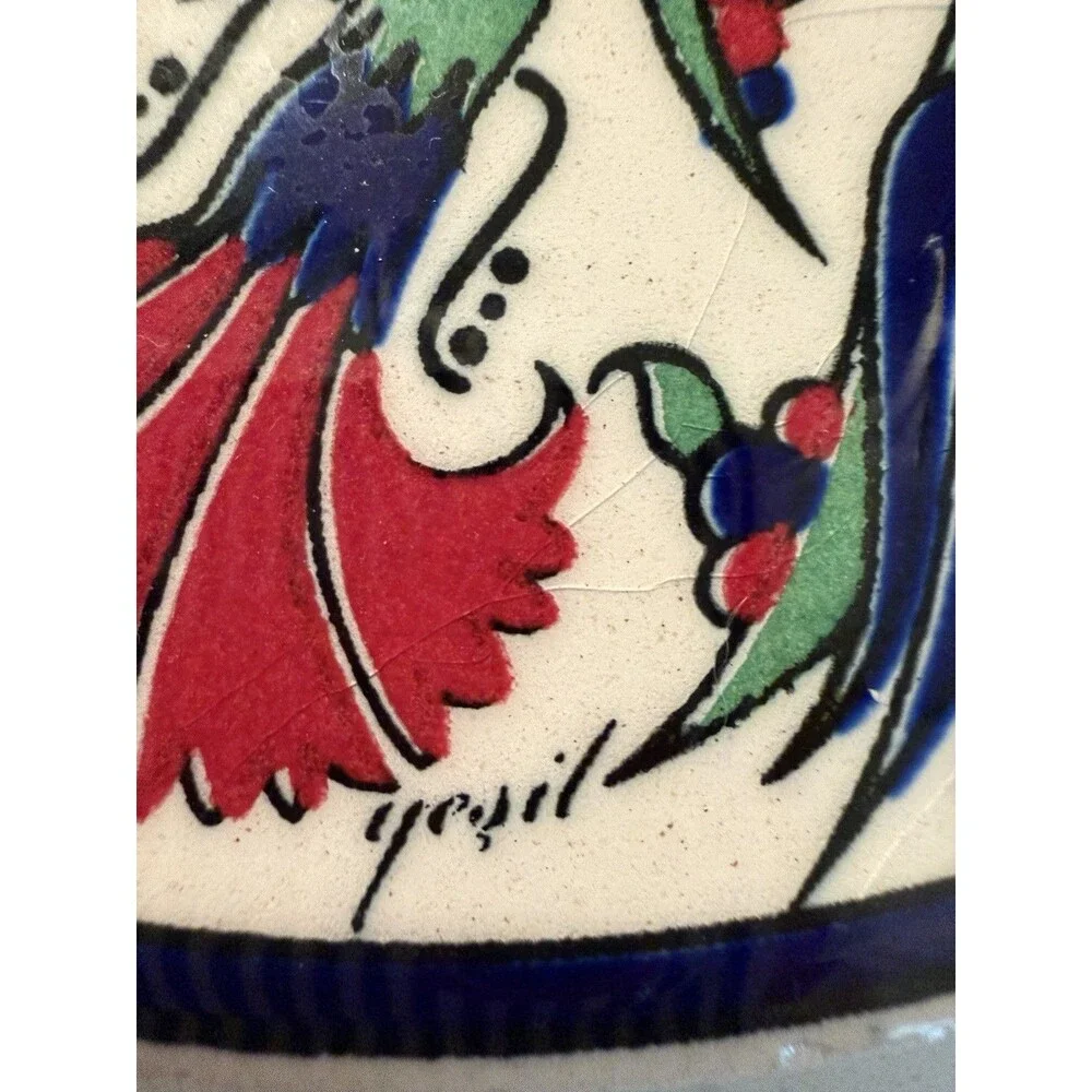 Turkish Ceramic Trivet Hot Pad Red Tulip Floral Design 6.25
